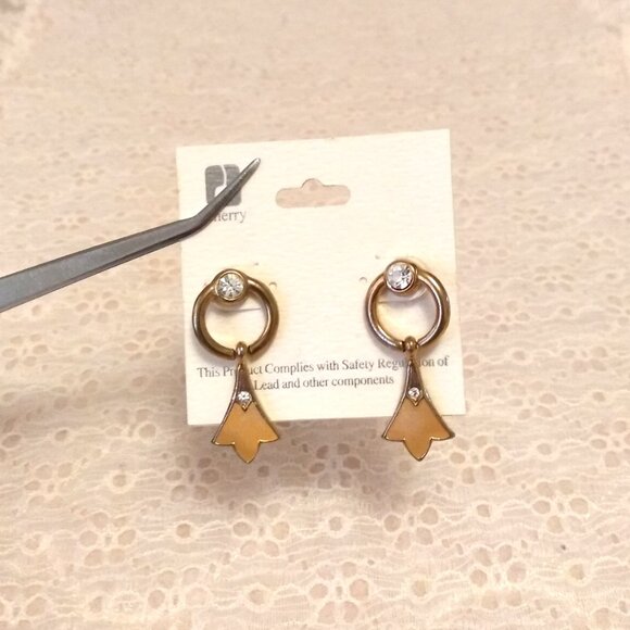 Vintage Clear Crystal Gold Tone Dangle Drop Earrings Timeless VTG Jewelry - Picture 5 of 8